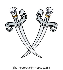 Crossed Vikings Swords - Vector Cartoon Illustration