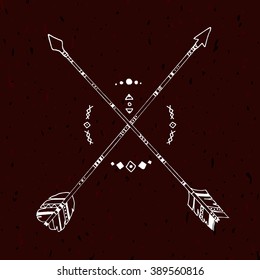 Crossed vintage boho apache arrows reversed colors illustration for t-shirt print tattoo