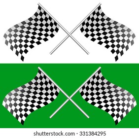 Crossed waving checkered racing flags. editable vector