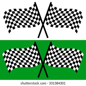 Crossed waving checkered racing flags. editable vector