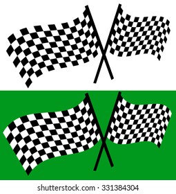 Crossed waving checkered racing flags. editable vector