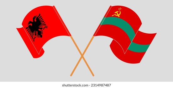 Crossed and waving flags of Albania and Transnistria. Vector illustration
