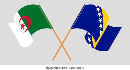 Crossed and waving flags of Algeria and Bosnia and Herzegovina