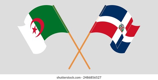 Crossed and waving flags of Algeria and Dominican Republic. Vector illustration
