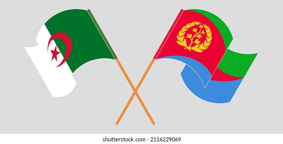 Crossed and waving flags of Algeria and Eritrea. Vector illustration
