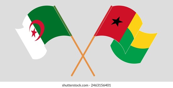 Crossed and waving flags of Algeria and Guinea-Bissau. Vector illustration
