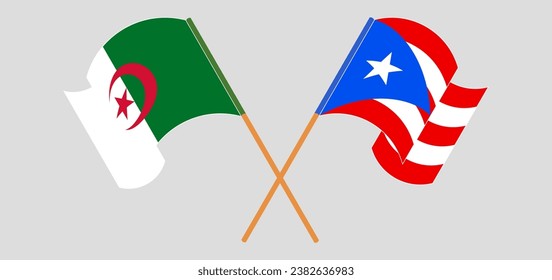Crossed and waving flags of Algeria and Puerto Rico. Vector illustration
