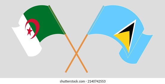 Cruzada y ondeando banderas de Argelia y Santa Lucía. Ilustración del vector
