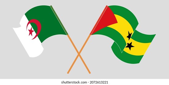 Crossed and waving flags of Algeria and Sao Tome and Principe