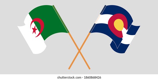 Gekreuzte und wehende Flaggen Algeriens und des Staates Colorado