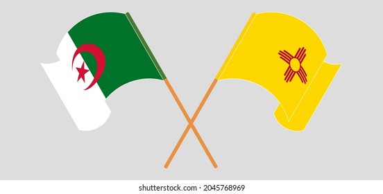 Crossed and waving flags of Algeria and the State of New Mexico
