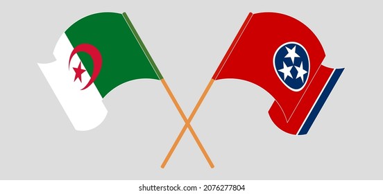 Crossed and waving flags of Algeria and The State of Tennessee. Vector illustration
