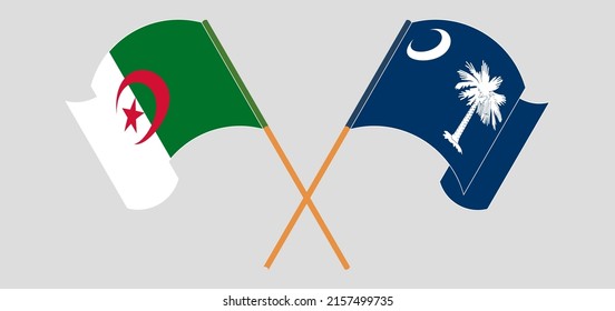 Crossed and waving flags of Algeria and The State of South Carolina. Vector illustration
