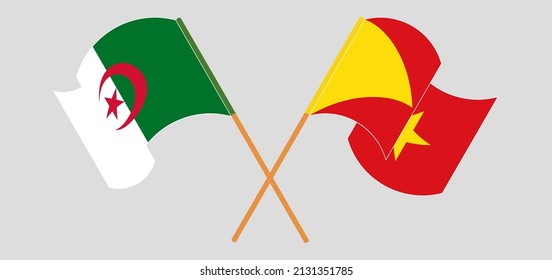 Crossed and waving flags of Algeria and Tigray. Vector illustration
