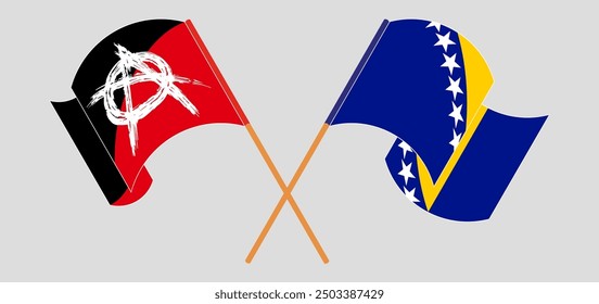 Crossed and waving flags of Anarchy and Bosnia and Herzegovina. Vector illustration

