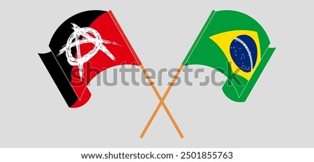 Crossed and waving flags of Anarchy and Brazil. Vector illustration
