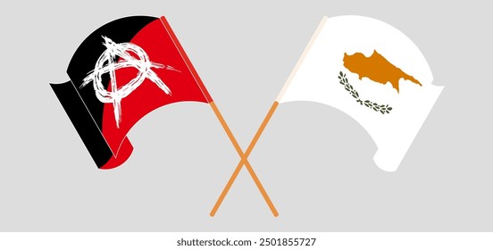Cruzado y ondeando banderas de la Anarquía y Chipre. Ilustración vectorial

