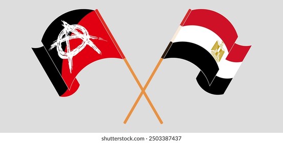 Crossed and waving flags of Anarchy and Egypt. Vector illustration
