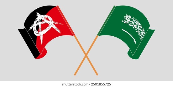 Cruzado y ondeando banderas de la anarquía y Arabia Saudita. Ilustración vectorial
