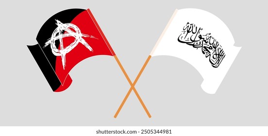 Crossed and waving flags of Anarchy and Taliban. Vector illustration
