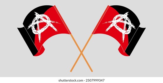 Crossed and waving flags of Anarchy. Vector illustration