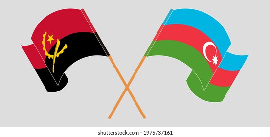 Crossed and waving flags of Angola and Azerbaijan