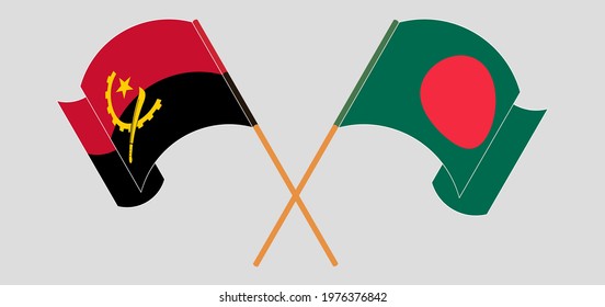 Crossed and waving flags of Angola and Bangladesh