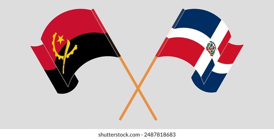 Crossed and waving flags of Angola and Dominican Republic. Vector illustration
