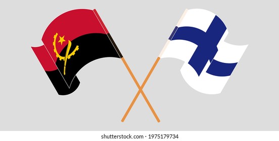 Crossed and waving flags of Angola and Finland
