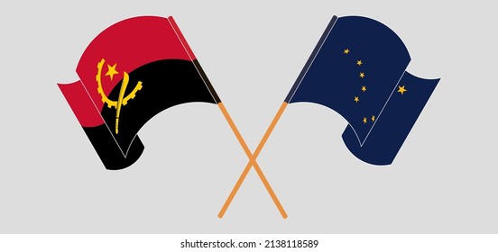 Überquerte und wehende Flaggen Angolas und des Staates Alaska. Vektorgrafik
