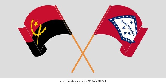 Crossed and waving flags of Angola and The State of Arkansas. Vector illustration
