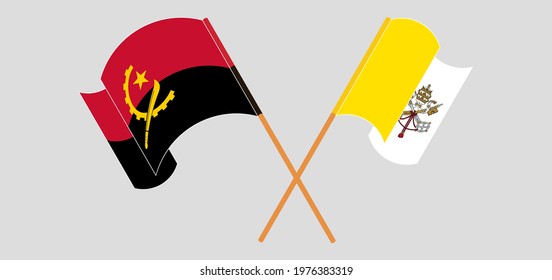 Crossed and waving flags of Angola and Vatican