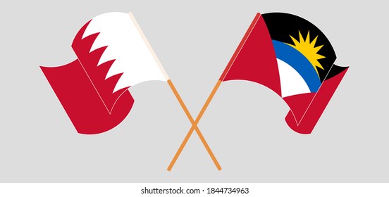 Banderas cruzadas y ondeando banderas de Antigua y Barbuda y de Bahréin