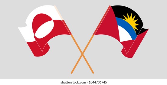 Crossed and waving flags of Antigua and Barbuda and Greenland