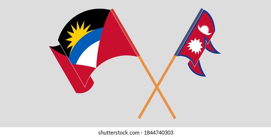 Crossed and waving flags of Antigua and Barbuda and Nepal