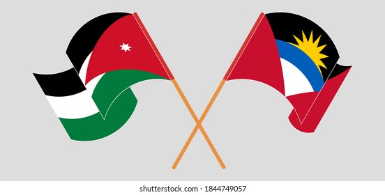 Crossed and waving flags of Antigua and Barbuda and Jordan