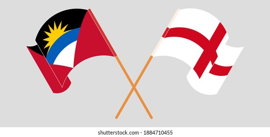 Gekreuzte und wehende Flaggen von Antigua und Barbuda und England