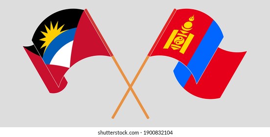 Gekreuzte und wehende Flaggen von Antigua und Barbuda und der Mongolei