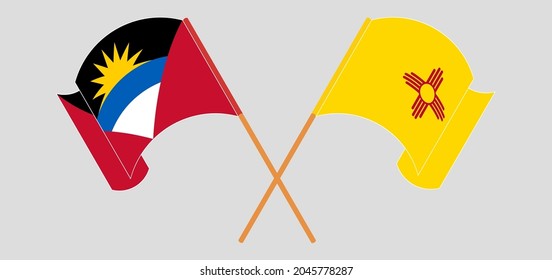 Crossed and waving flags of Antigua and Barbuda and the State of New Mexico