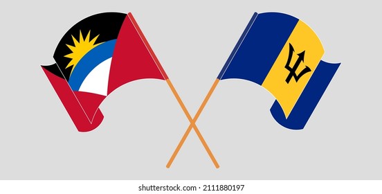Crossed and waving flags of Antigua and Barbuda and Barbados. Vector illustration
