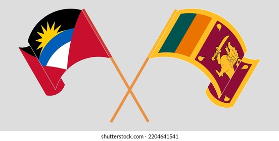 Crossed and waving flags of Antigua and Barbuda and Sri Lanka. Vector illustration
