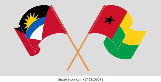 Crossed and waving flags of Antigua and Barbuda and Guinea-Bissau. Vector illustration
