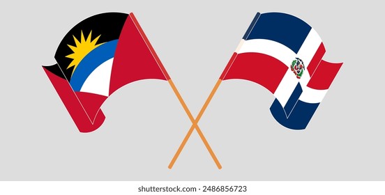 Crossed and waving flags of Antigua and Barbuda and Dominican Republic. Vector illustration
