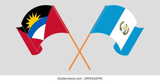 Crossed and waving flags of Antigua and Barbuda and Republic of Guatemala. Vector illustration
