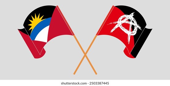 Crossed and waving flags of Antigua and Barbuda and Anarchy. Vector illustration
