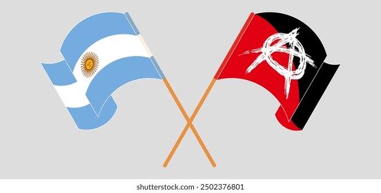 Crossed and waving flags of Argentina and Anarchy. Vector illustration
