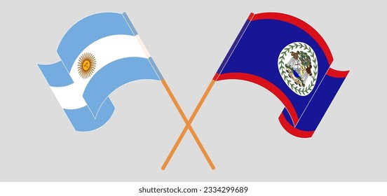 Cruzando y ondeando banderas de Argentina y Belice. Ilustración del vector
