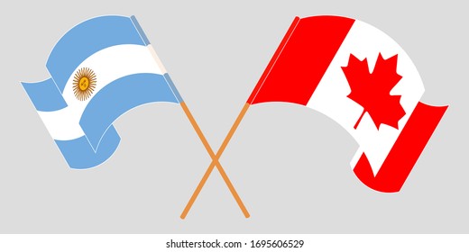 Gekreuzte und wehende Flaggen Argentiniens und Kanadas