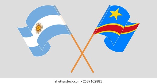 Crossed and waving flags of Argentina and Democratic Republic of the Congo. Vector illustration.
