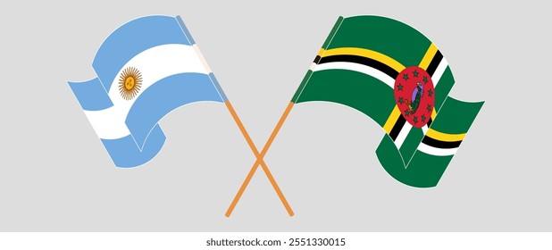 Crossed and waving flags of Argentina and Dominica. Vector illustration.
